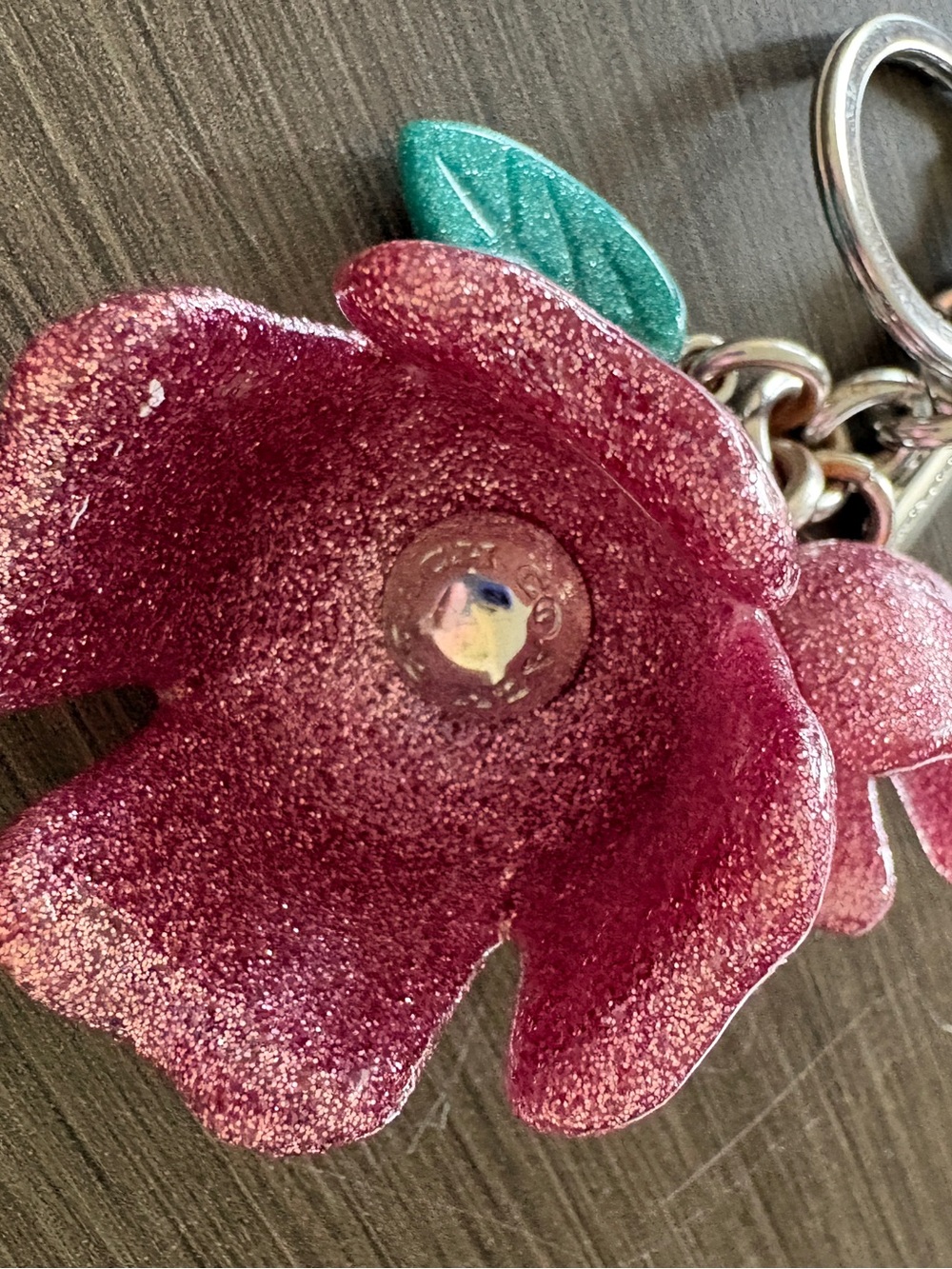 Coach Tea Rose Bag Charm - Pink Glitter - Picture 3 of 7